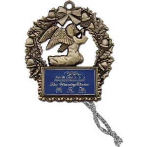 Printed - Wreath With Angel - Holiday Ornaments With A Double Sided Design And Logo On One Side