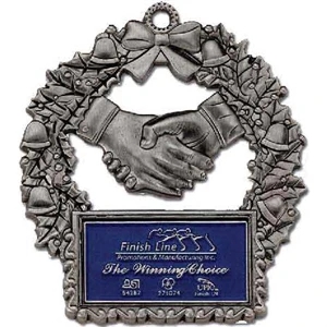 Printed - Wreath With Handshake - Holiday Ornaments With A Double Sided Design And Logo On One Side