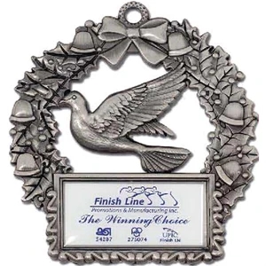 Printed - Wreath With Dove - Holiday Ornaments With A Double Sided Design And Logo On One Side
