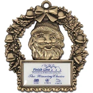Printed - Wreath With Santa - Holiday Ornaments With A Double Sided Design And Logo On One Side