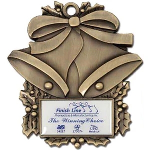 Printed - Bells With Holly - Holiday Ornaments With A Double Sided Design And Logo On One Side