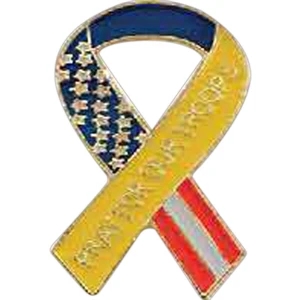 Pray For Our Troops (yellow With Stars And Stripes) - 1" Iron Stock Patriotic Ribbon Awareness Lapel Pin