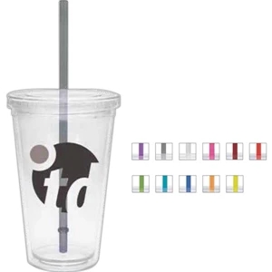 Peacock - 16 Oz. Double Walled Tumbler With Clear Lid And Colored Straw