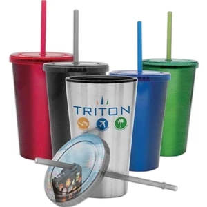 Black - 16 Oz. Double Walled Tumbler, Stainless Steel Exterior With Plastic Interior