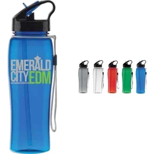 Tritan (tm) - Blue - Bpa Free 25 Oz. Plastic Bottle With Retractable, Self Contained Sipper Straw