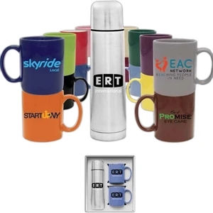 Stainless Steel Beverage Carrier And Two 11 Oz Pink Hampton Mugs Set, Gift Box