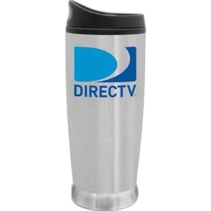 18 Oz Brushed Stainless Steel Tumbler With Push On Twist Open Black Plastic Lid
