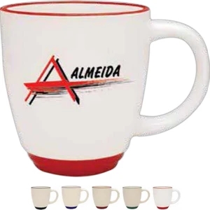 14 Oz White Ceramic Mug Accented With Red Color Glazed Base And Top Halo