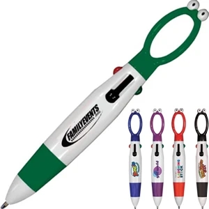 Zing - Googly-eyed 4 Color Pen With Carabineer Clip Top. Full Color Digital