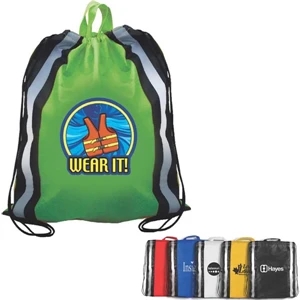 Non-woven Polypropylene Reflective Drawstring Backpack, Full Color Digital