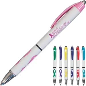 Awareness - Pen With Rubber Ribbon Grip. Great For Awareness Campaigns. Full Color Digital