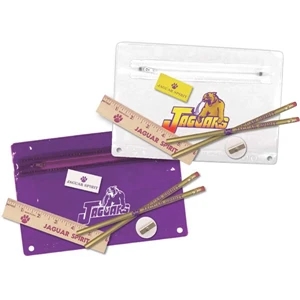 School Kit That Includes 2 Round Pencils, An Eraser, A Sharpener And A Ruler