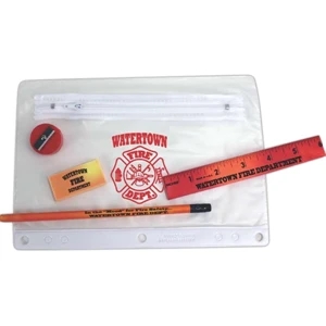 Clear Zippered Mood School Kit With Round Pencil, Ruler, Sharpener And Eraser