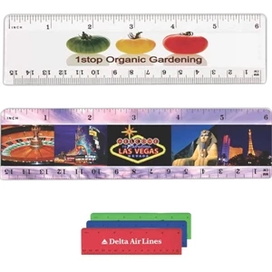 Front Imprint 6" X 3/4" - Plastic 6" Ruler With Beveled Edges, English And Metric Scales, Full Color Digital