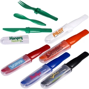 Abs Plastic Fork, Knife, And Spoon Fitted Inside A Transparent Polypropylene Cover