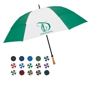 Manual Open Umbrella With Wind Resistant Frame And A Genuine Wood Handle; 64" Arc