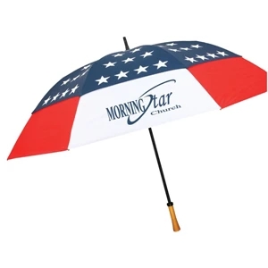 Manual Open Stars Design Umbrella With Wind Resistant Frame And Genuine Wood Handle