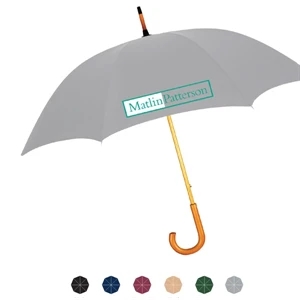Manual Open Nylon Fabric Umbrella With Wood Shaft And Genuine Wood Crook Handle