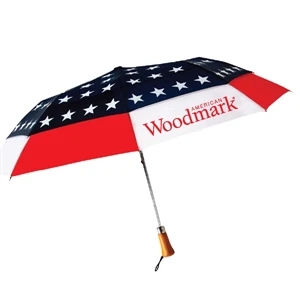 Stars Design Auto Open Umbrella With Nylon Fabric And Genuine Wood Handle; 44" Arc