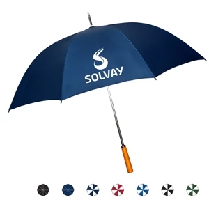 Sport Golf Stick Umbrella With Steel Frame And Genuine Wood Handle, 55" Arc