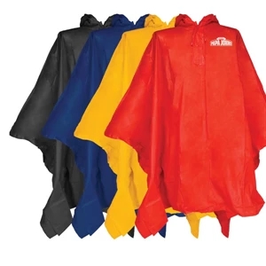 Adult Size Poncho Rainwear With Roomy Hood; 100% Waterproof; One Size Fits Most