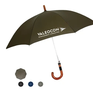 Automatic Open Umbrella Featuring A Wood Handle With Leather Accent; 46" Arc
