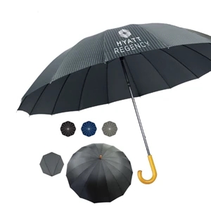 Doorman Fashion Umbrella With Manual Open And Genuine Wood Handle, 60" Arc
