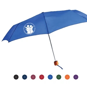 Mini Windy Manual Open Folding Umbrella With Genuine Wood Handle, 43" Arc