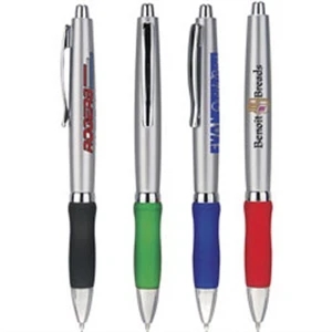 Barcelona - Plunger Action Silver Pen With Medium Point Black Ink, Colored Grip