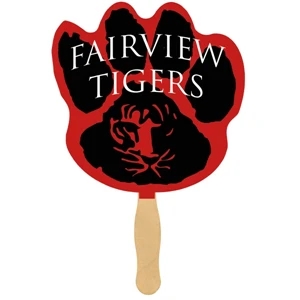 Paw Print - One Color Imprint Hand Fan With Wooden Handle. Fan Made Of 16 Points Board Stock