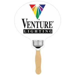 Light Bulb - One Color Imprint Hand Fan With Wooden Handle. Fan Made Of 16 Points Board Stock
