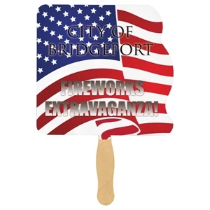 Flag - One Color Imprint Hand Fan With Wooden Handle. Fan Made Of 16 Points Board Stock