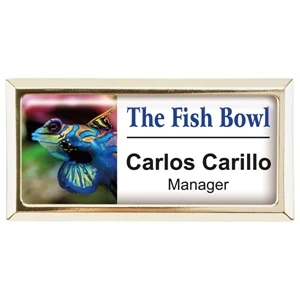 Magnet Bar - Die Cast Metal Name Badge With Four Color Process Domed Imprint, 1 1/2"w X 3"h