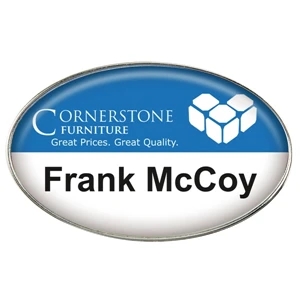 Jeweler's Pin - Die Cast Metal Name Badge With Four Color Process Domed Imprint, 2 1/4"w X 1 2/5"h
