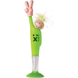 Goofy Handz - Ballpoint Pen With Feather Hair, Funny Face, And Giving A "peace/victory" Sign