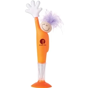 Goofy Handz - Ballpoint Pen With Feather Hair, Funny Face, Holding Up A "high Five"