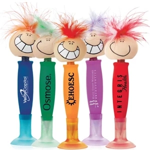 Goofy - Blue - Pen With Feather Haired, Funny Faced, Bobble Head On The End