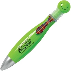 Phat Swanky - Lime - Plunger Pen With Smiley Face And A Unique Tie Shaped Clip