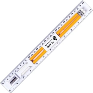 White - Ruler Set, English Metric Scale, 2 Pencils, Pencil Sharpener, Eraser