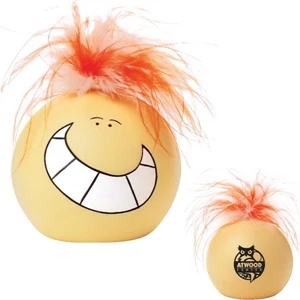 Sir-sqeeze-a-lot - Stress Reliever With Funny Face, Big Smile And Feathered Orange Hair