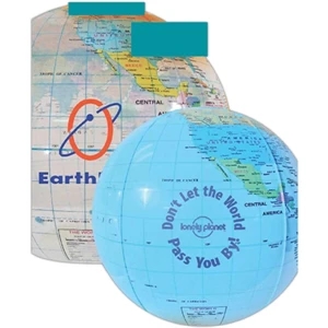 16" - Globe Beach Ball Made Of Durable Vinyl And Features An Air Catch Valve