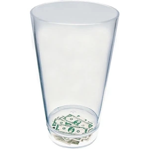 Money - Compartment Pint Cup Made Of Clear Styrene With Theme, 3.375" X 5.875"