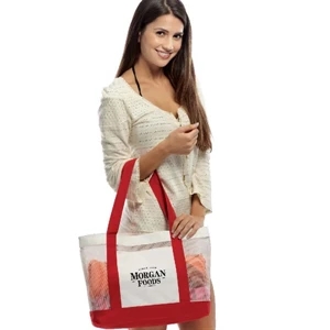 Embroidery - Polyester Beach Bag With Nylon Mesh, 19" Wide X 12" High X 4.5" Deep