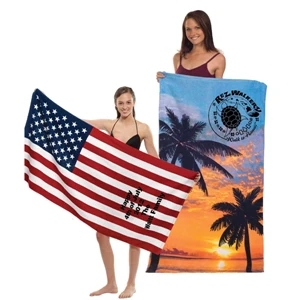 Embroidery - Palms Print 30" X 60" Fiber Reactive Cotton Beach Towel With Sheared Smooth Finish