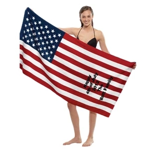Embroidery - Us Flag Stock Print Fiber Reactive Cotton Beach Towel, 30" X 60"