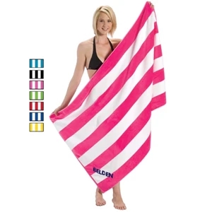 Cabana Stripe Cotton Terry Velour Beach Towel With Bright Wide Stripes