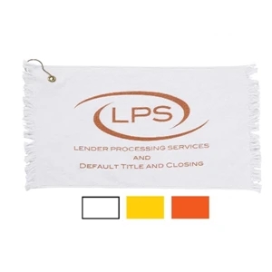 Printed-white - Promotional Fringed Loop Golf And Spirit Towel, 11" X 18"