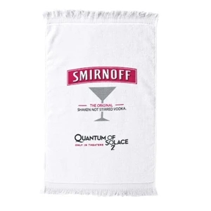 Printed-white - Mid Weight White Fringed Velour Fingertip And Spirit Towel, 11" X 18"