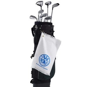 Printed - Mid Weight White Fringed Velour Golf And Spirit Towel, 11" X 18"