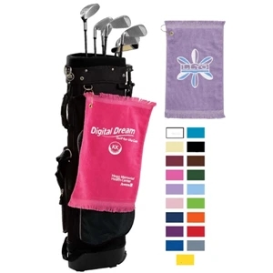 Embroidered-white - Premium Color Fringed Velour Golf And Spirit Towel, 11" X 18"